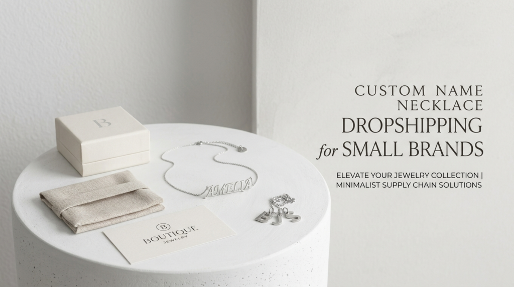 name necklace and initial neckalces with custom logo packaging for small brands