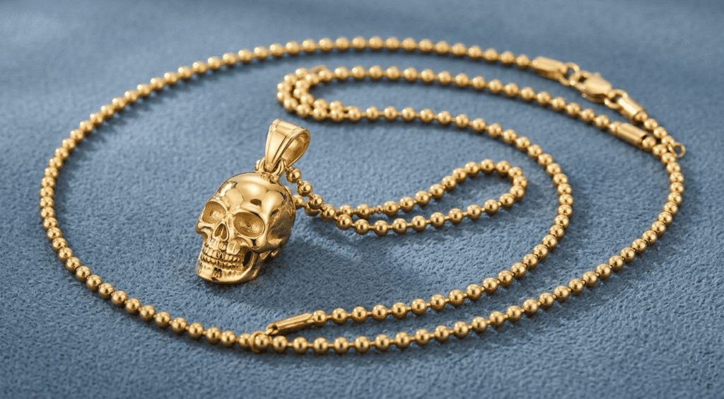 custom stainless steel jewelry manufacturer skull necklace showing